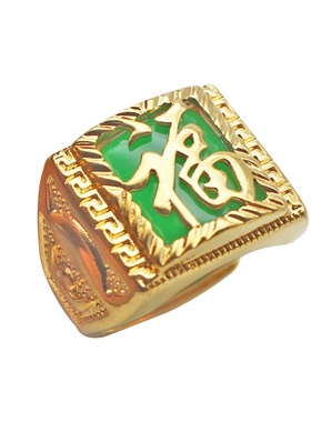 沙金宝石戒指镶宝石男士戒指红绿黑黄铜开口气质发财福老板戒保色