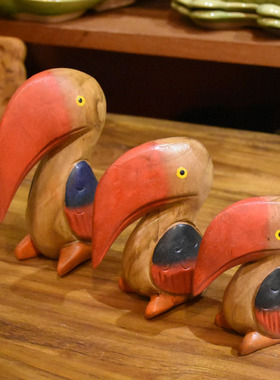 可爱风泰国手工木雕桌面大嘴鸟