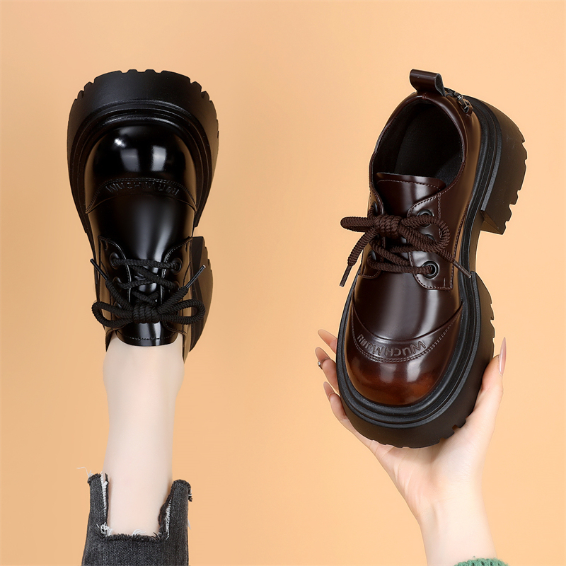 欧洲站复古小皮鞋女2025年春秋新款单鞋厚底增高女鞋小个子乐福鞋