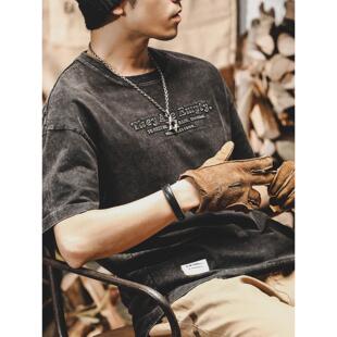 美式重磅复古短袖T恤男夏季宽松上衣男潮牌2025新款水洗半袖衣服