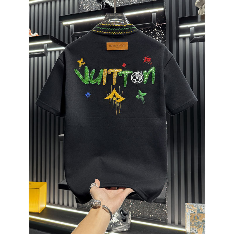 欧货男士高端刺绣圆领短袖t恤2026新款春夏潮牌轻奢男装半袖上衣