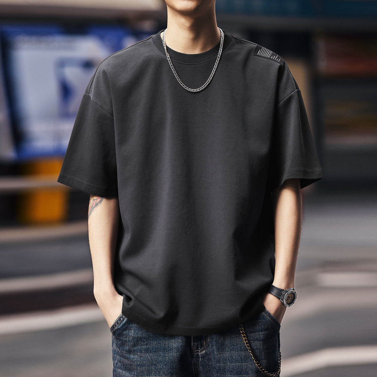 高级感美式潮牌重磅短袖t恤男2026夏季新款宽松休闲半袖男款体恤