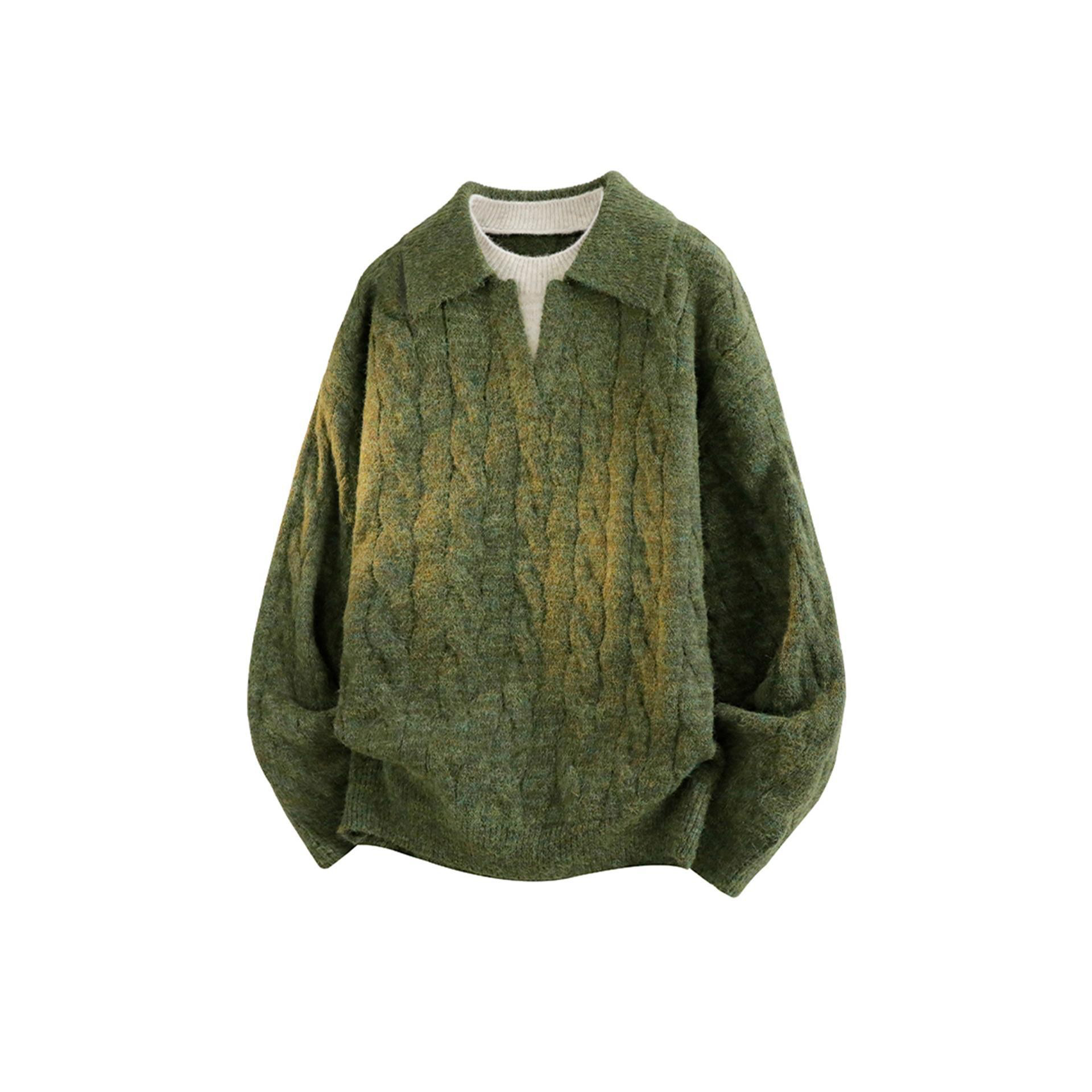 翻领麻花套头毛衣针织衫小上衣男