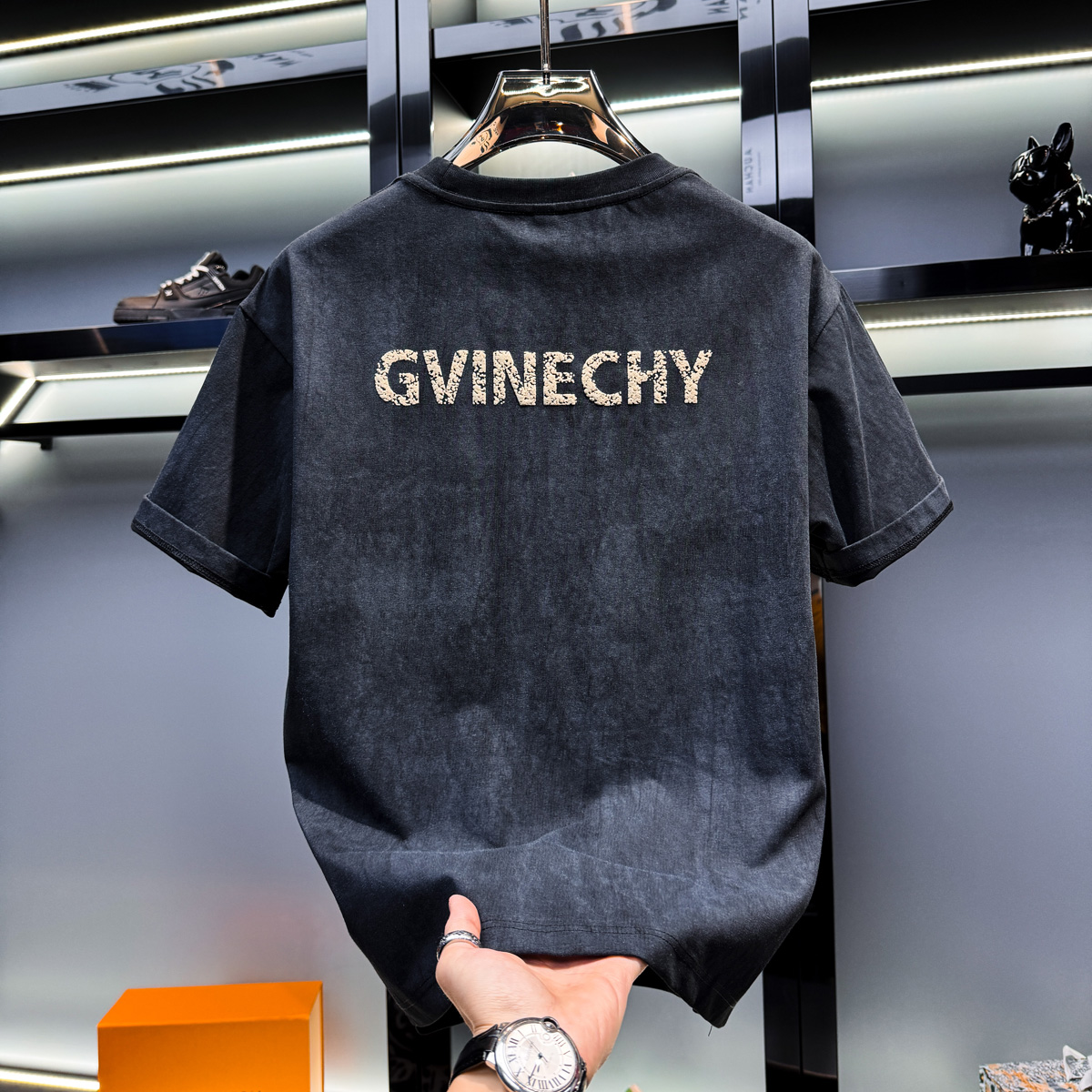 欧洲站男士高端扎染字母圆领短袖t恤2025新款夏季宽松美式半袖男