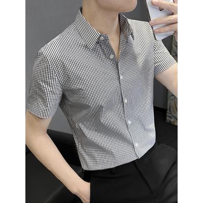 高端轻奢格子男士短袖衬衫夏季冰