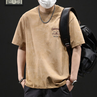 T恤男日系宽松潮牌圆领280g重磅体恤男 山系云染印花短袖 夏季 新款