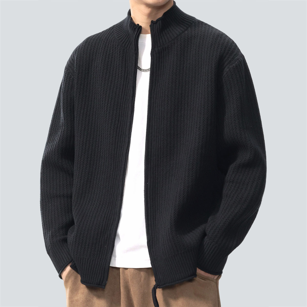 秋冬季针织毛衣拉链开衫外套男