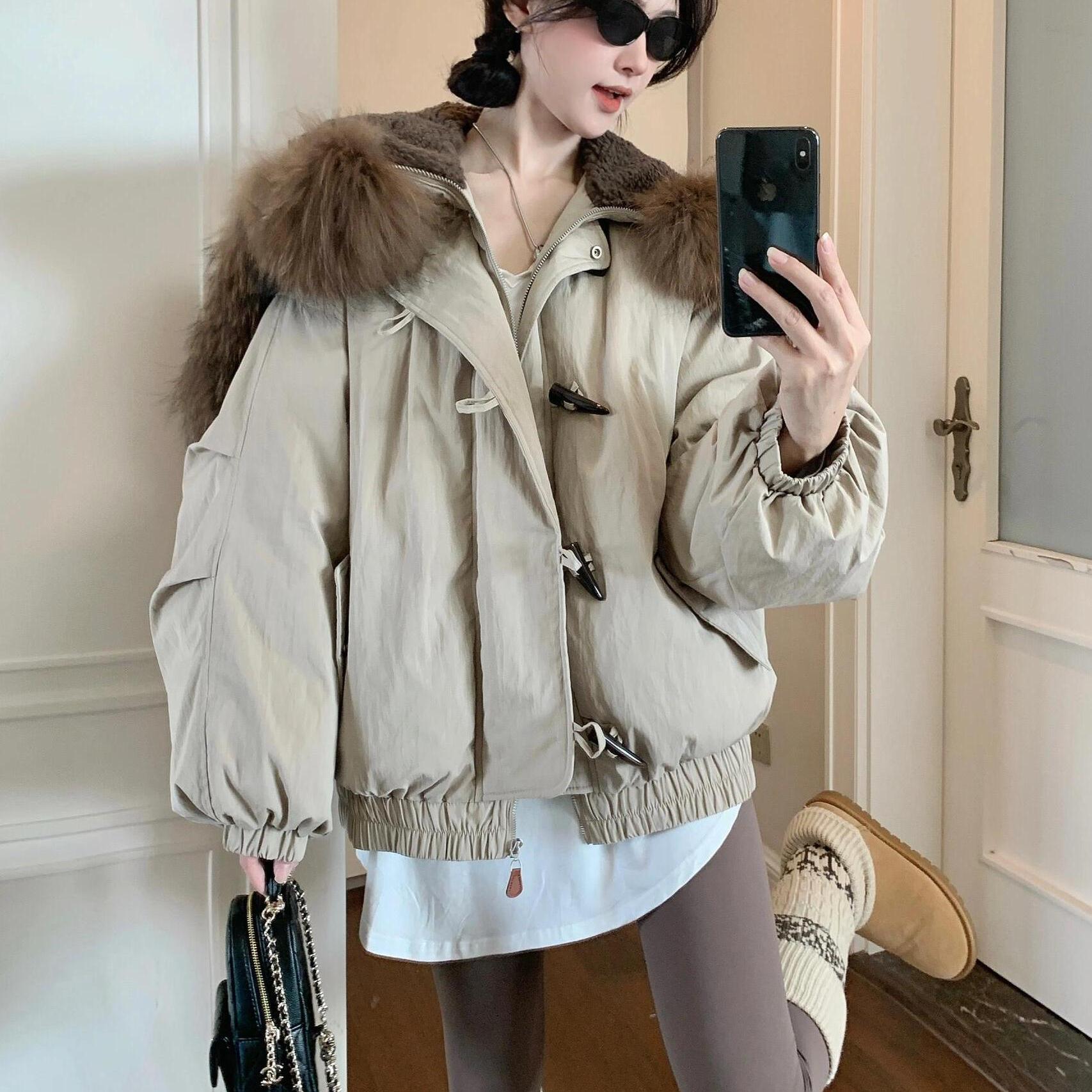 短款羽绒棉服女冬季2025年新款加厚大毛领韩系宽松派克服棉袄外套