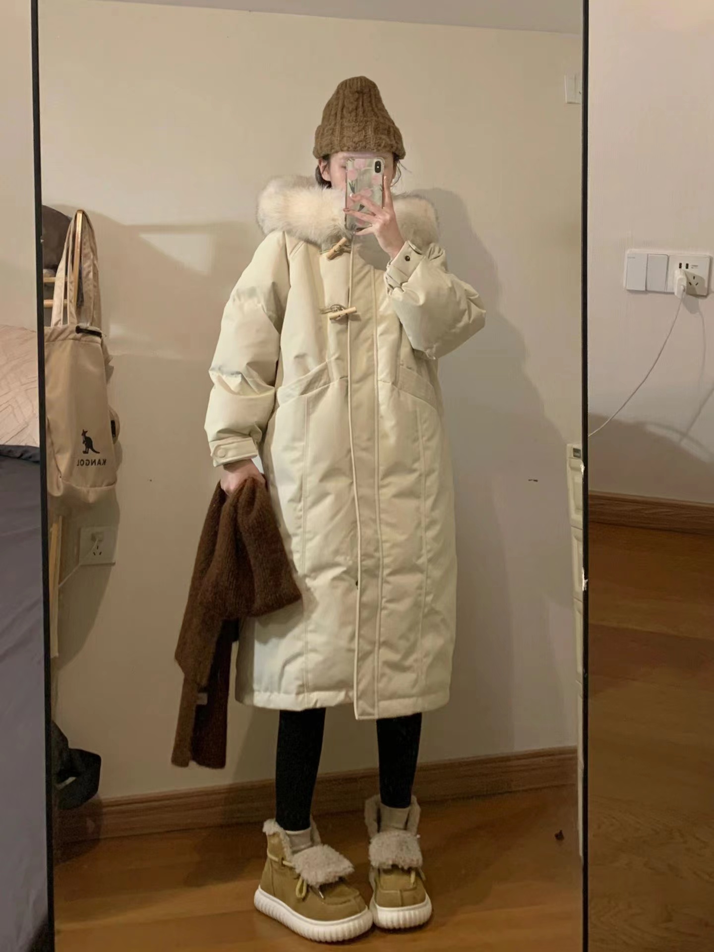 中长款羽绒棉服女冬季2023新款韩版大毛领连帽保暖过膝棉衣外套