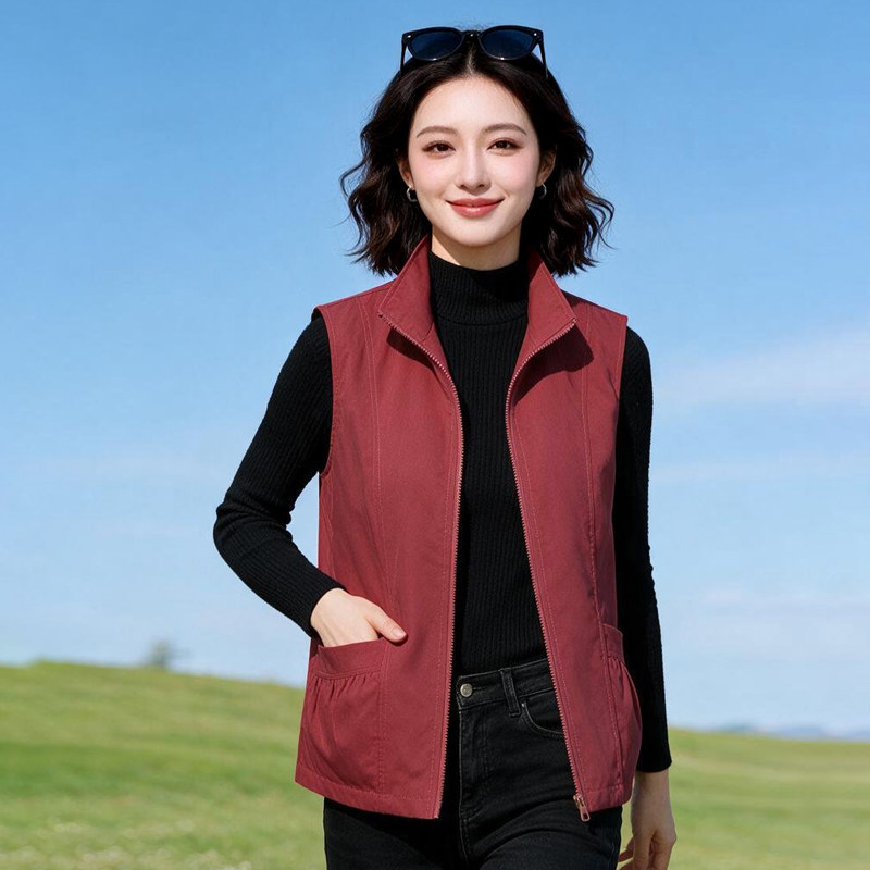 啄木鸟春秋立领显瘦百搭女马甲