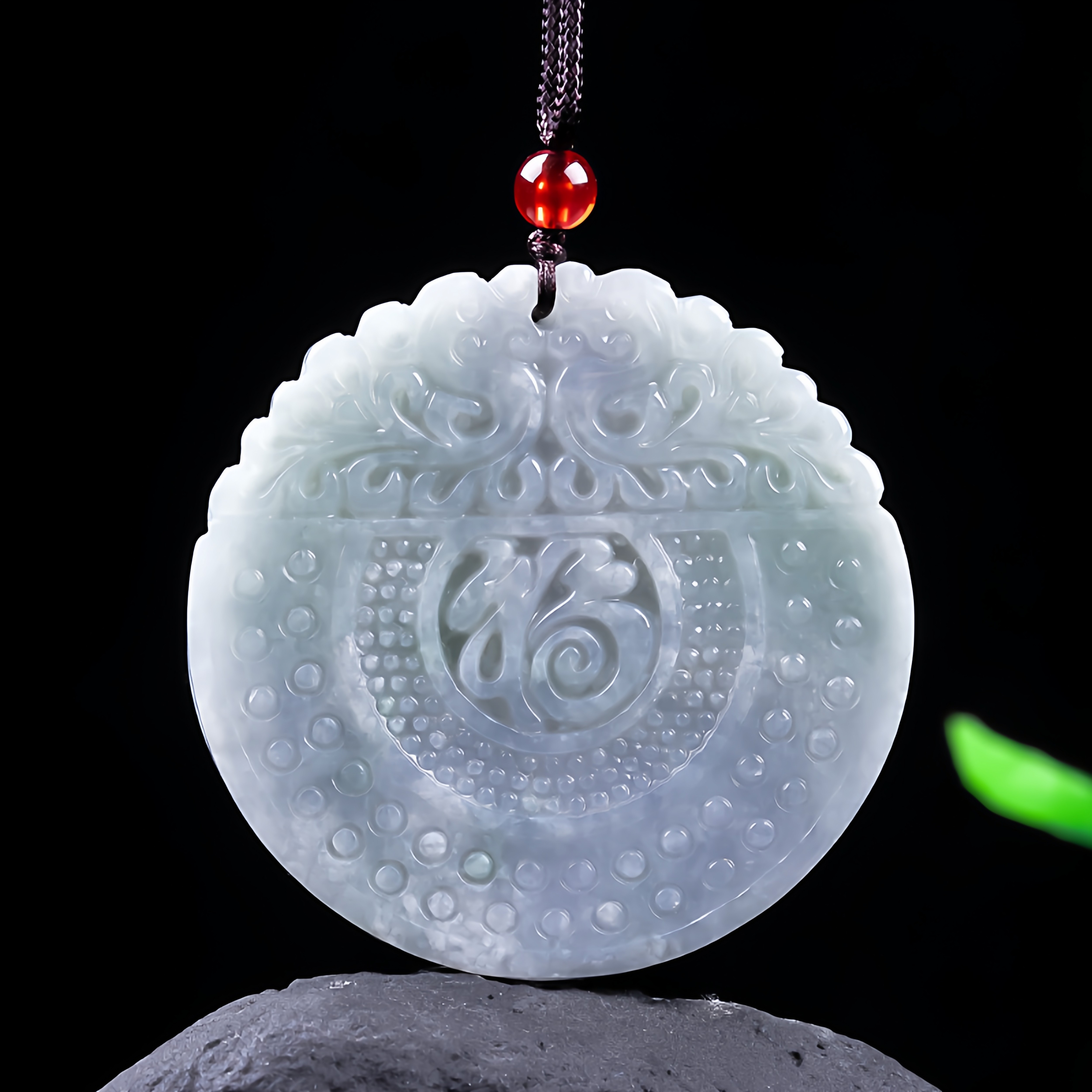 天然翡翠A货豆种镂空仿古福牌福运连连玉石吊坠挂件男女款玉佩