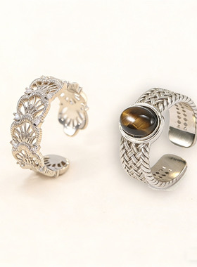 吟缕虎眼石开口素圈女士戒指