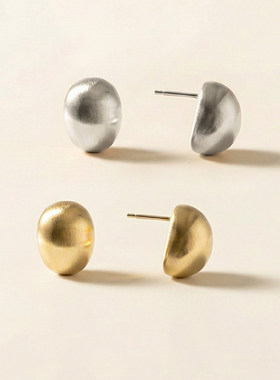 雾光小银豆耳钉女小众高级磨砂拉丝豆豆耳钉女金银色金属针式耳饰