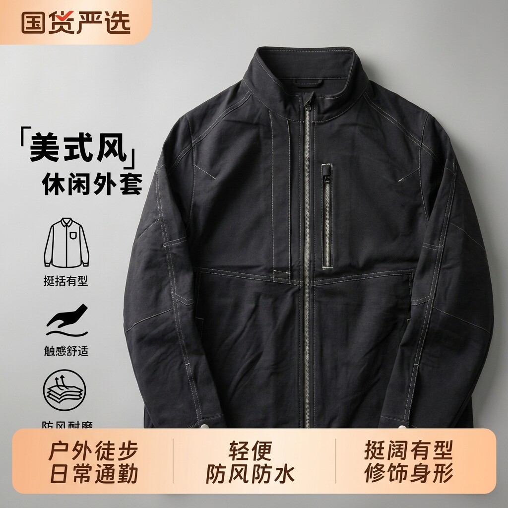 初秋男士立领防风软壳机车夹克