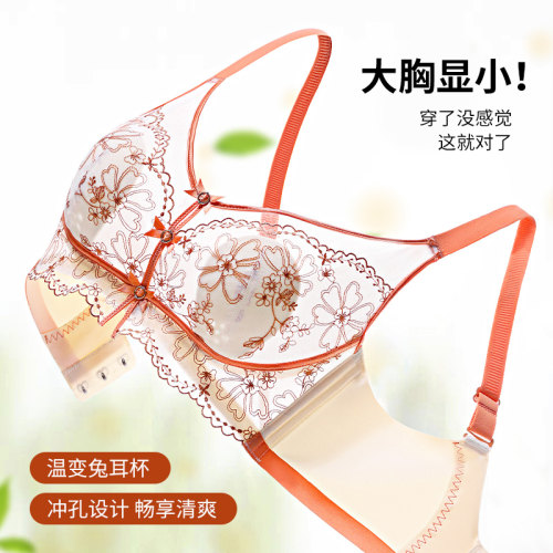 内衣女夏季天超薄款大胸显小聚拢性感缩胸兔耳朵文胸收副乳防下垂