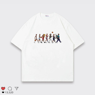 纯棉卡通飞人篮球23号印花短袖 T恤男女宽松圆领白色上衣潮牌