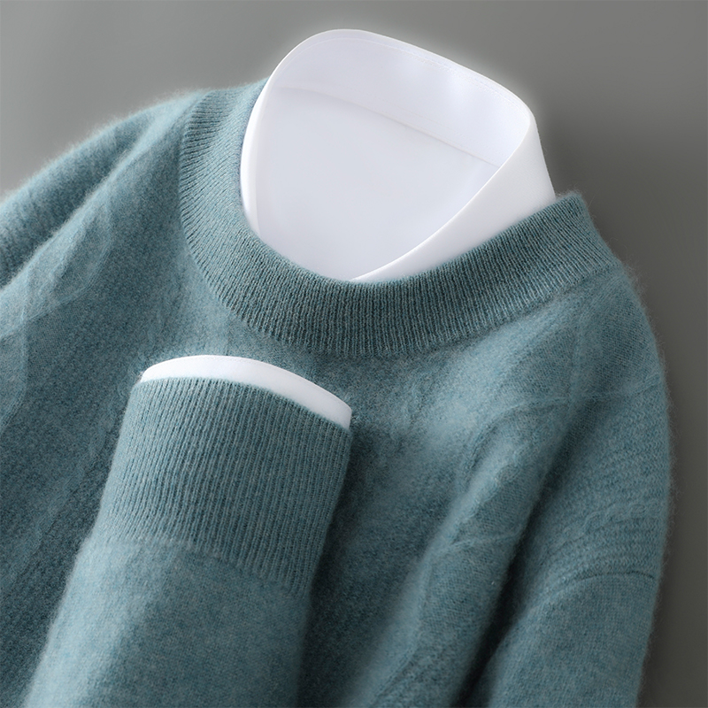 100%纯羊毛衫男士圆领加厚纯色针织衫毛衣商务休闲冬季打底羊绒衫