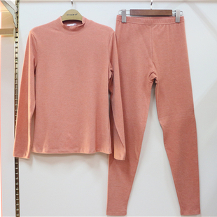 新一步32020大朵羽棉中厚磨毛高领色纺纱女保暖内衣秋衣秋裤32010