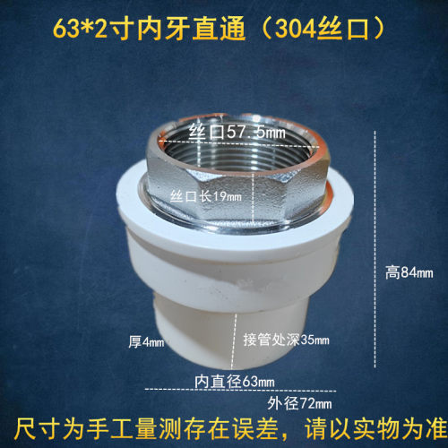 不锈钢螺纹白色pvc给水金属内牙