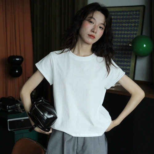 白色纯色短袖t恤女夏新款修身显瘦凉感透气短袖衬衫上衣通勤高级