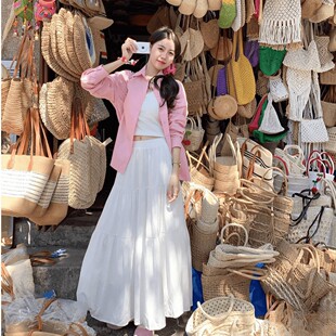 早春高腰仙女裙温柔风白色半身裙女装 百搭A字裙长裙 精品显瘦春季