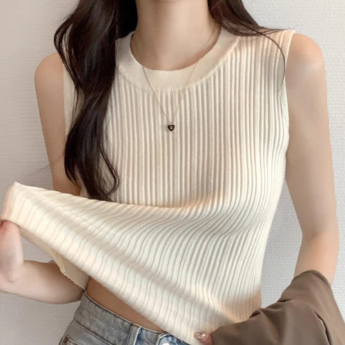 包芯纱小背心女夏新款设计感无袖圆领西装内搭遮副乳打底衫吊带