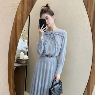 气质蓝色衬衫半身裙子两件套女士春款小个子高级感超好看穿搭套装