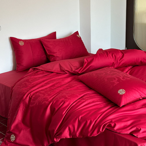 100支全棉婚庆四件套刺绣提花