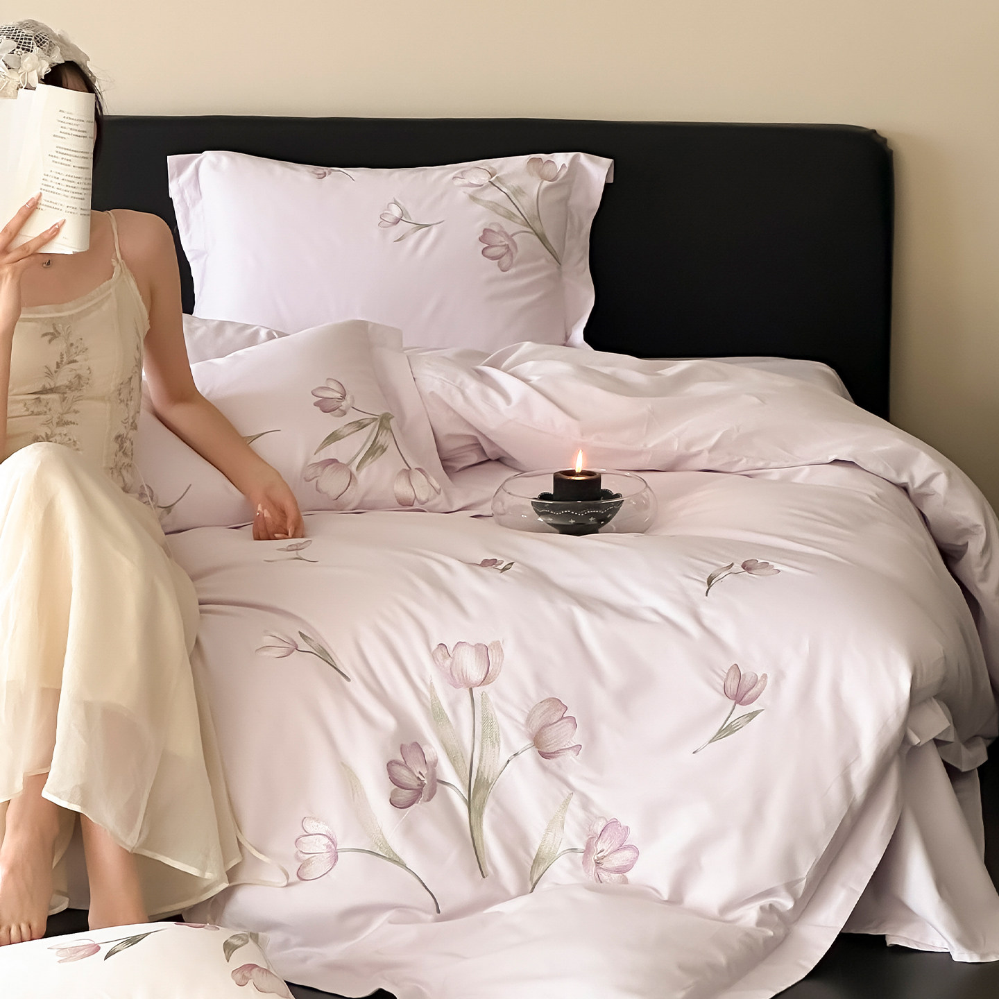 秋冬少女心100S全棉磨毛四件套浪漫花卉被套纯棉加厚床单保暖床品