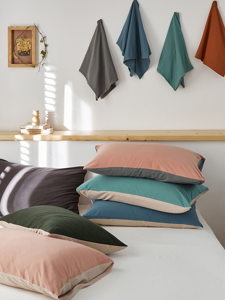 枕救睡眠~全棉针织棉枕套一对单人成人简约纯色信封式纯棉枕头套