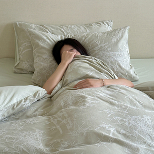 竹影清梦中古风全棉水洗棉提花四件套纯棉夏季 床单被套床笠床品