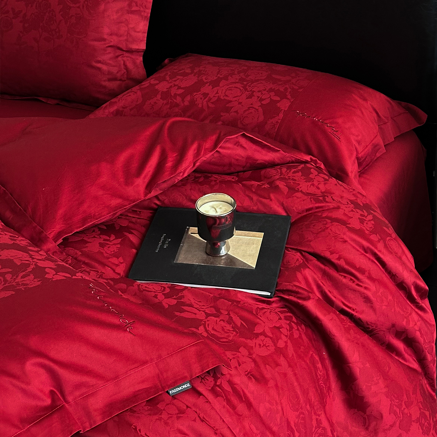 轻奢婚庆100S全棉长绒棉四件套玫瑰提花被套床单纯棉红色结婚床品