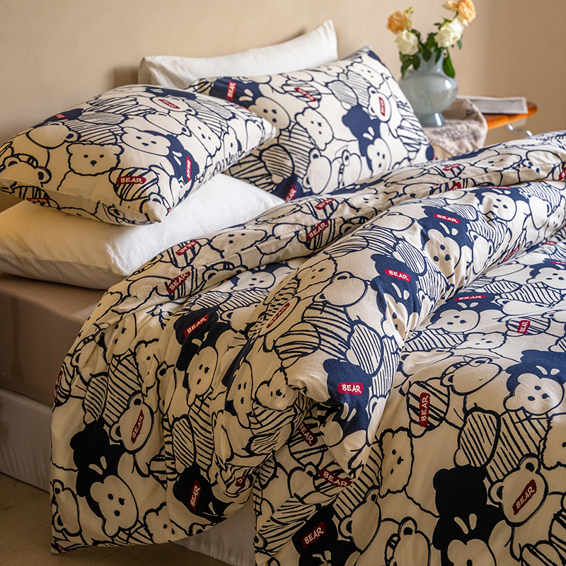 ins风柔软四件套全棉针织棉印花