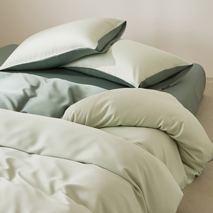 马年新款 简约100S全棉长绒棉四件套纯色双拼被套床单纯棉床笠床品