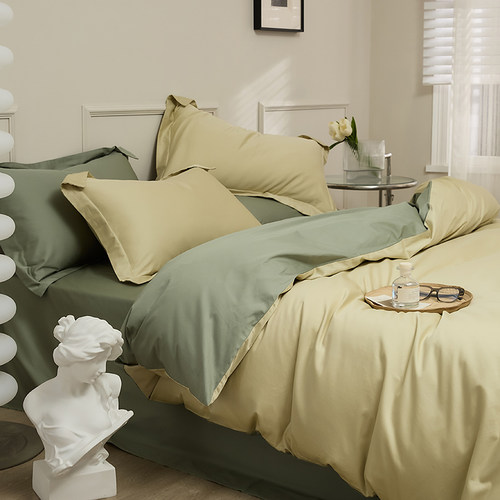 撞色纯棉四件套简约不起球