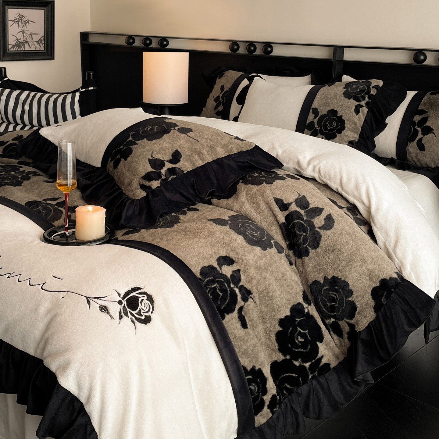 高克重仿兔毛刺绣牛奶绒四件套