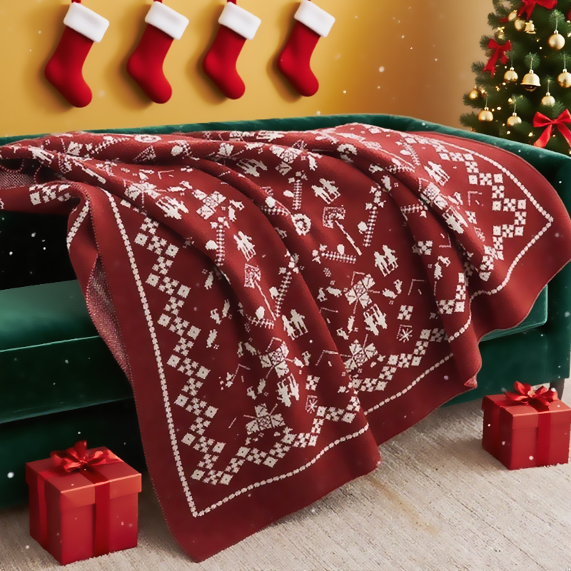 圣诞毛毯红色全棉针织毯午睡盖毯沙发毯子空调毯床尾毯节日礼品毯