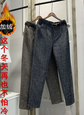 英式复古粗花呢西裤Tweed羊毛呢长裤小直筒男咔叽RRL人字纹休闲裤