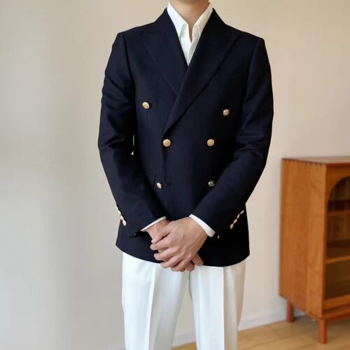春季男士英伦商务修身双排扣西服