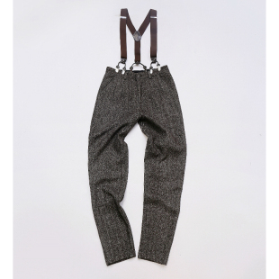 小直筒休闲裤 羊毛呢长裤 复古人字纹背带裤 粗花呢西裤 潮 男秋冬厚款