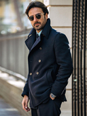 秋冬季 复古绅士双排扣羊毛豌豆大衣英伦风中长款 羊绒厚毛呢外套潮