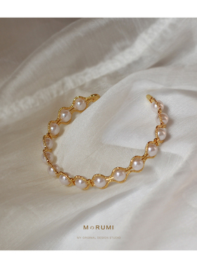 原创设计风格 高级感 简约风 气质珍珠手镯女  小众18K金手链女