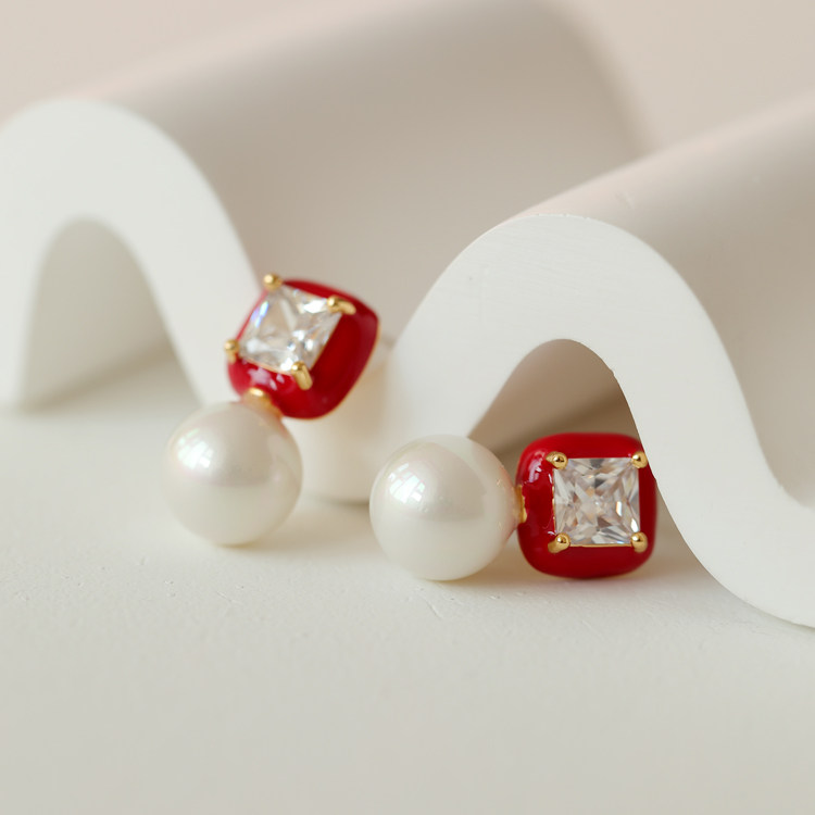 彩色红彩釉轻奢精致小众设计通透锆石耳钉高级感时尚气质925耳环,饰品/流行首饰/时尚饰品新,耳钉,淘宝优惠券,粉丝福利购,淘宝优惠卷
