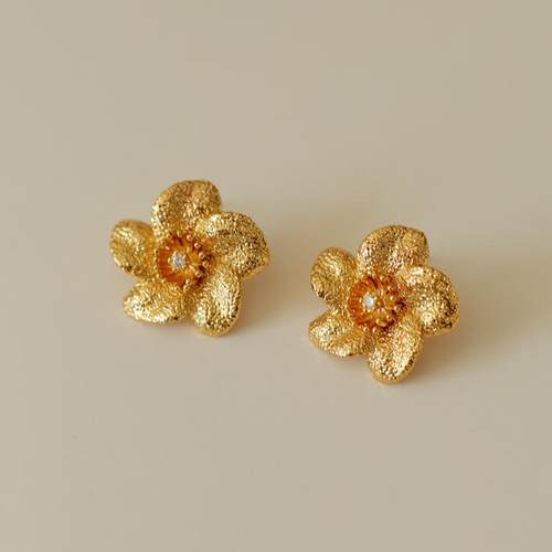 立体花朵 通勤款气质磨砂小众设计感法式复古耳钉个性精致耳饰女