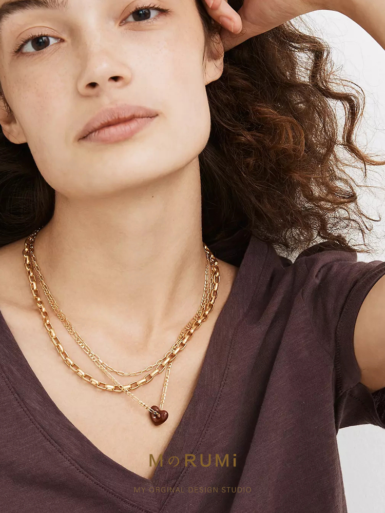 美国热牌m家外贸高级珐琅彩爱心法式复古项链ins风锁骨链女