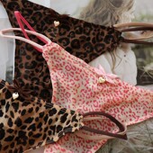 新品 网纱丁字裤 T裤 2025春季 性感透明豹纹粉可爱女士内裤 低腰胖次