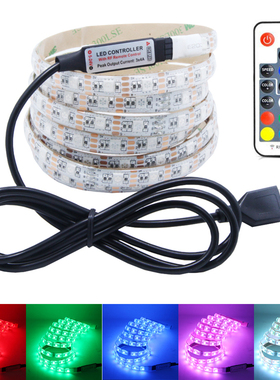 5050 LED灯带USB充电宝5V七彩爆闪RGB变色电视背景电脑桌遥控灯带