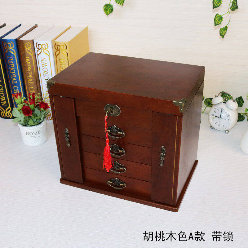 吉富达大号复古实木首饰收纳盒公主欧式多层饰品盒贴手饰收纳绒盒