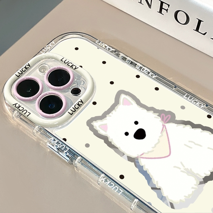 波点小狗镜面适用苹果17promax华为奶油壳oppo苹果15新iPhone14/12/11promax手机壳真我红米小米13pro/ultra