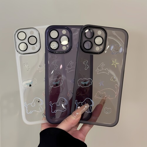 线条动物适用苹果16pro金属镜框卡通手机壳iphone15防摔华为PURA70小米15可爱mate软壳保护套14新款ins风